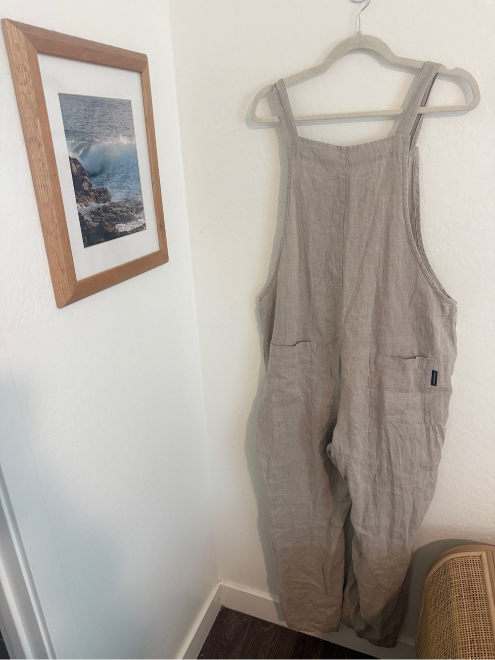 Honeychurch Linen Overalls Jumpsuit Oatmeal Natural Boho Relaxed Fit - Picture 6 of 8